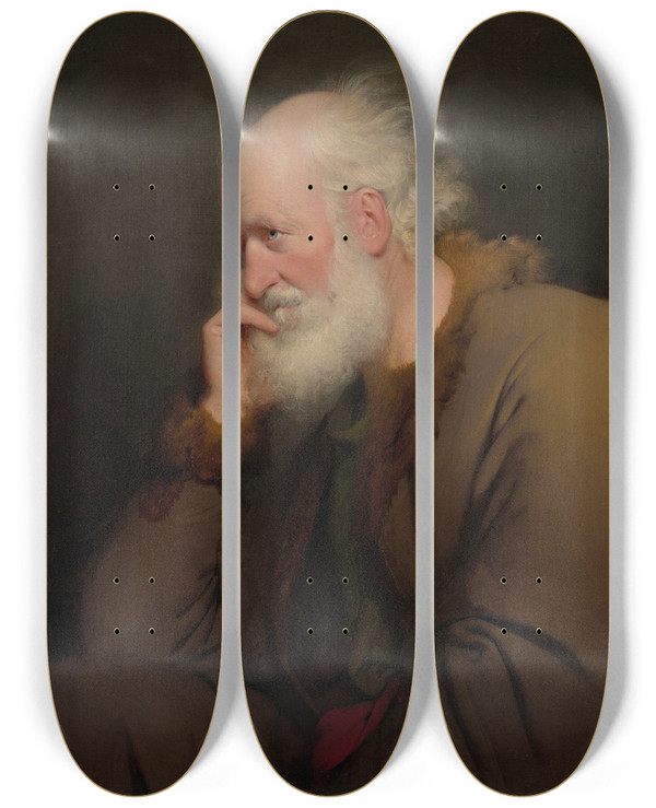 Triptych art skateboard deck of Joseph Wright Of Derby An Old Man by Joseph Wright Of Derby (1734-1797)