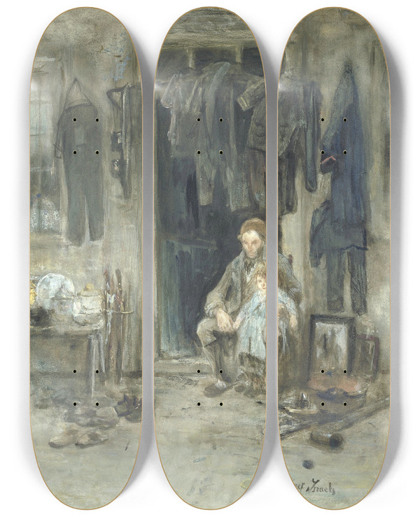 Triptych art skateboard deck of Jozef Israls Zoon Van Het Oude Volk by Jozef Israels (1824-1911)