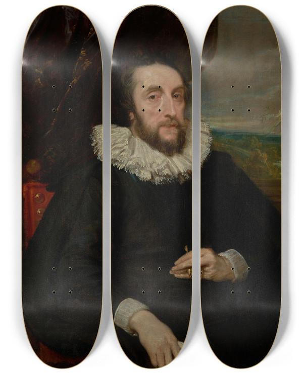 Triptych art skateboard deck of Anthony Van Dyck Thomas Howard Second Earl Of Arundel by Anthony Van Dyck (1599-1641)