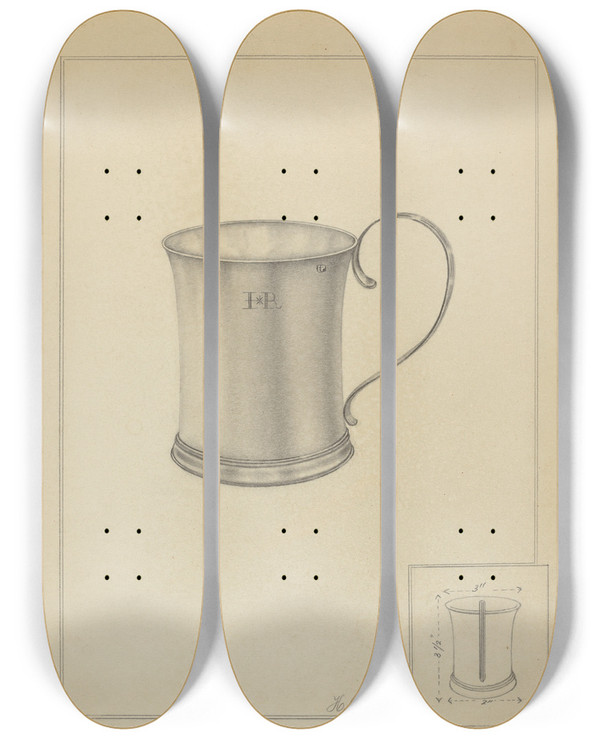 Triptych art skateboard deck of Horace Reina Silver Mug by Horace Reina