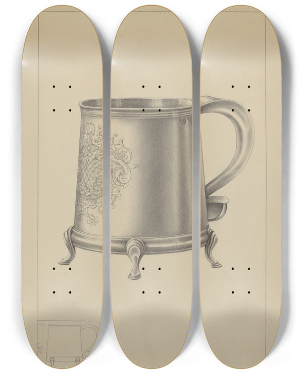 Triptych art skateboard deck of Simon Weiss Silver Mug_1 by Simon Weiss
