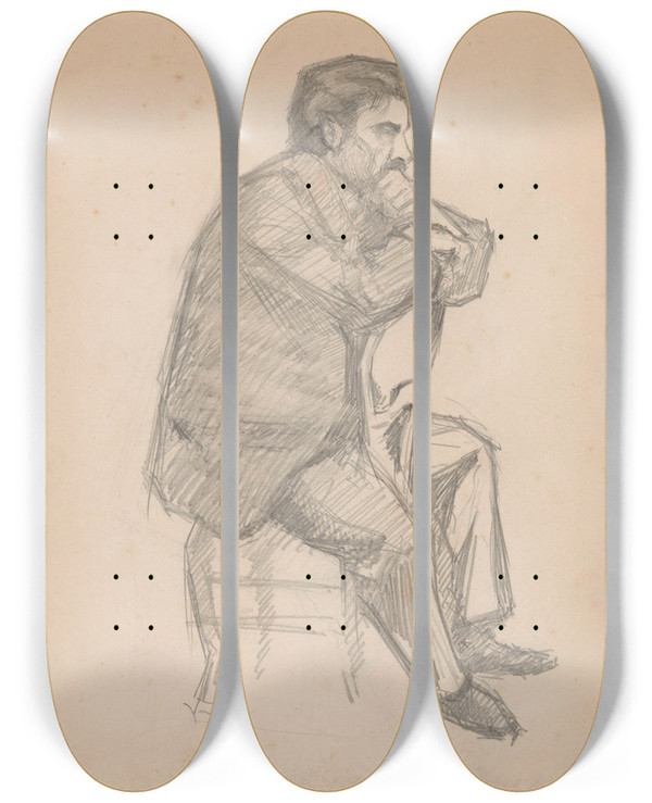 Triptych art skateboard deck of Jules Schmalzigaug Seated Man_2 by Jules Schmalzigaug (1882-1917)