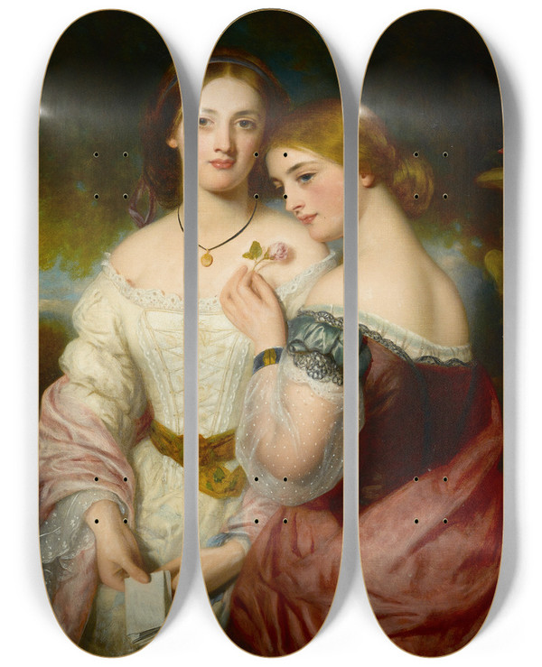 Triptych art skateboard deck of Charles Baxter Two Victorian Beauties by Charles Baxter