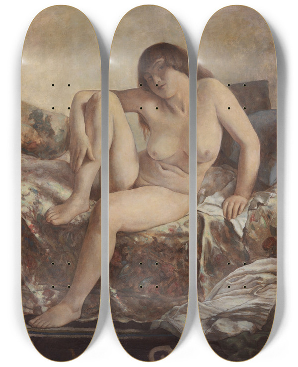 Triptych art skateboard deck of Emil Orlik Weiblicher Akt by Emil Orlik (1870-1932)