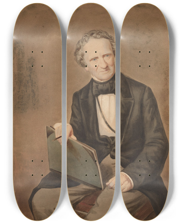 Triptych art skateboard deck of Thomas Sully Selfportrait_1 by Thomas Sully (1783-1872)
