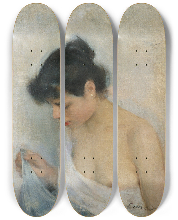 Triptych art skateboard deck of Ramn Casas Study by Ramon Casas (1866-1932)