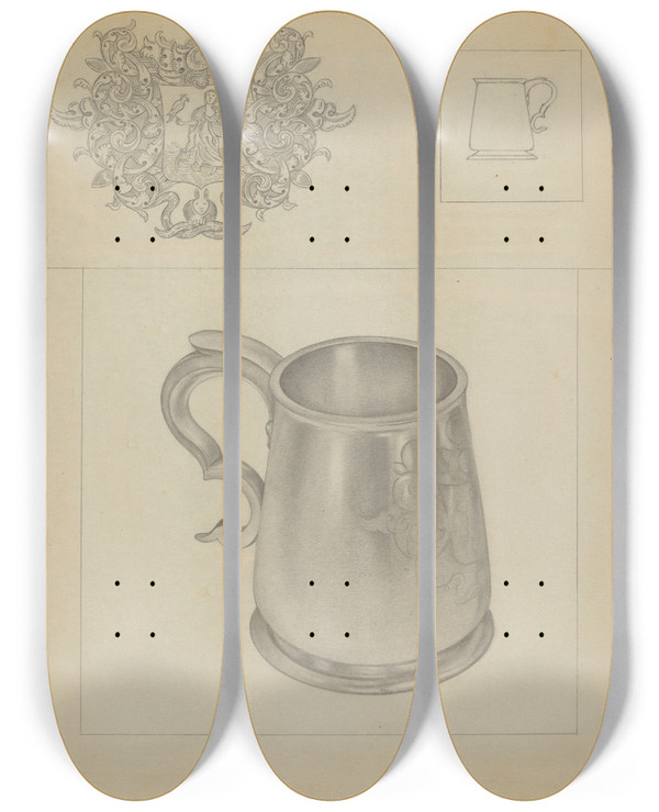 Triptych art skateboard deck of Isidore Steinberg Silver Mug_2 by Isidore Steinberg (20-)