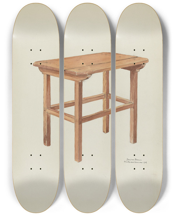 Triptych art skateboard deck of Dayton Brown Sanctuary Table by Dayton Brown