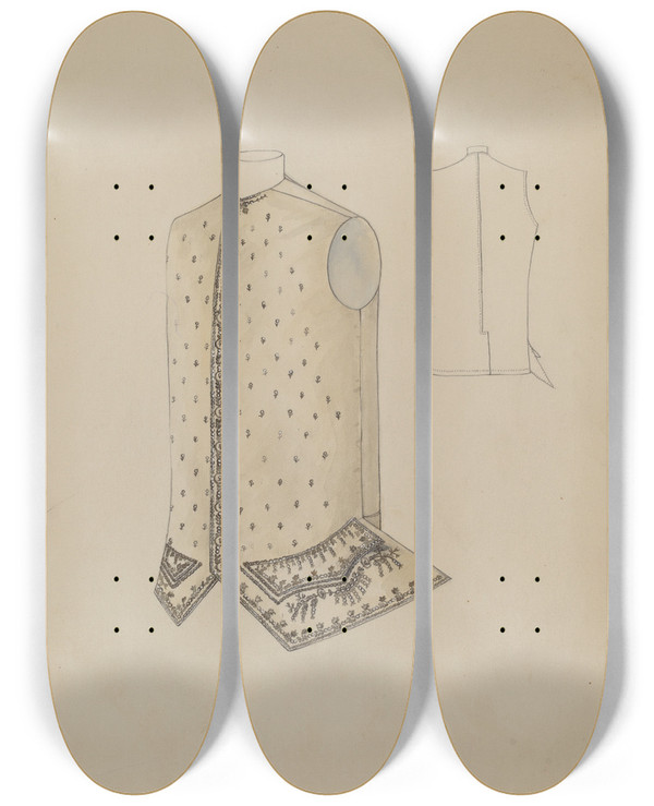 Triptych art skateboard deck of American 20Th Century Waistcoat_2 by American 20Th Century