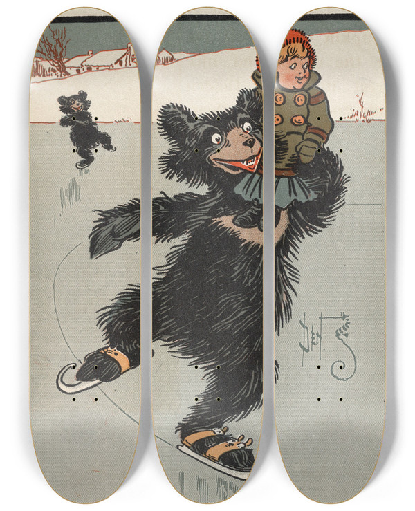 Triptych art skateboard deck of William Wallace Denslow Denslows Three Bears_2 by William Wallace Denslow (1856-1915)