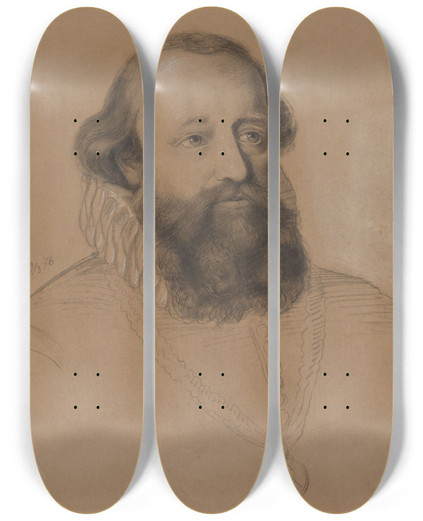 Triptych art skateboard deck of Adolph Tidemand Jens Juel by Adolph Tidemand (1814-1876)