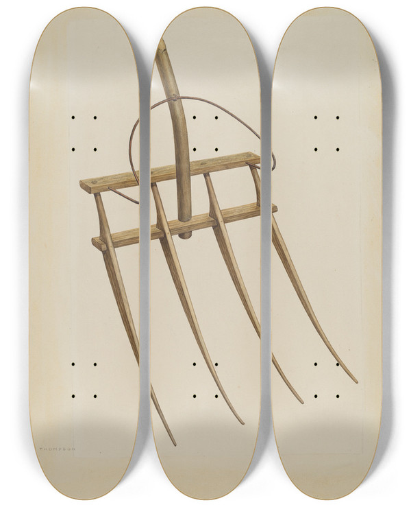 Triptych art skateboard deck of Archie Thompson Straw Fork Bishop Hill by Archie Thompson