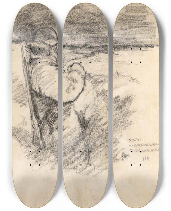 Triptych art skateboard deck of August Kratzer Posten An Der Front Leningrad by August Kratzer (1913-1943)