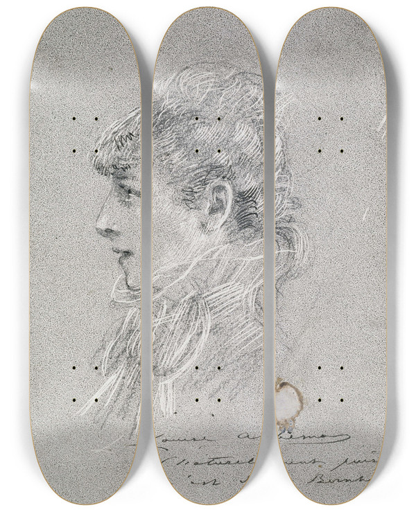 Triptych art skateboard deck of Louise Abbma Portrait De Sarah Bernhardt En Buste Profil De Gauche by Louise Abbema (1853-1927)