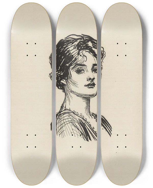 Triptych art skateboard deck of Charles Dana Gibson Untitled_21 by Charles Dana Gibson (1867-1944)