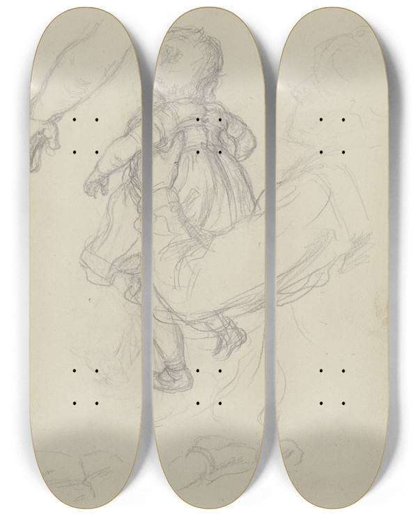 Triptych art skateboard deck of Julius Hamel Studienblatt Das Kind Der Flehenden Helfensteinerin Im Bauernkrieg_2 by Julius Hamel (1834-1907)