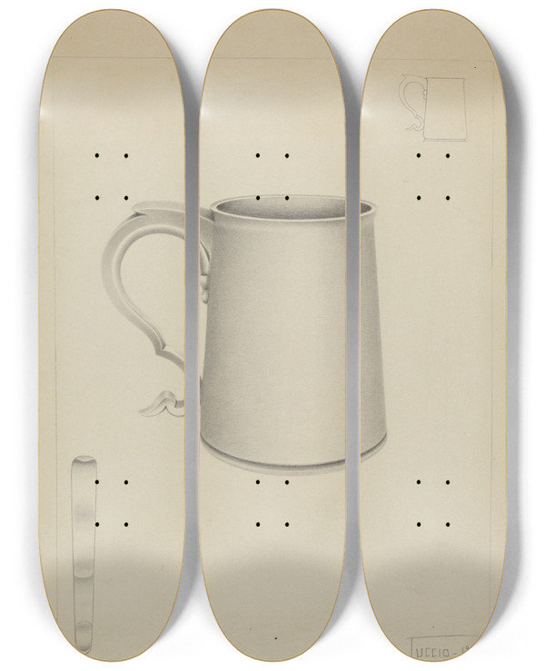 Triptych art skateboard deck of Amelia Tuccio Silver Mug_2 by Amelia Tuccio (20-)