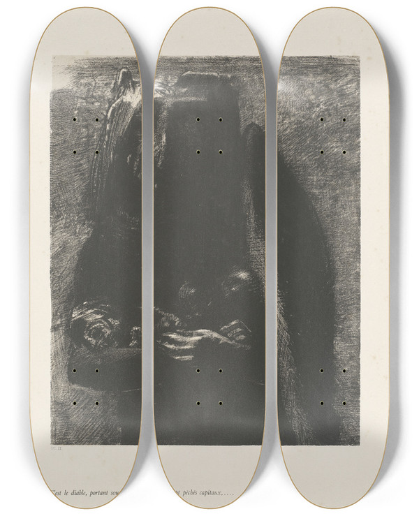 Triptych art skateboard deck of Odilon Redon Cest Le Diable by Odilon Redon (1840-1916)