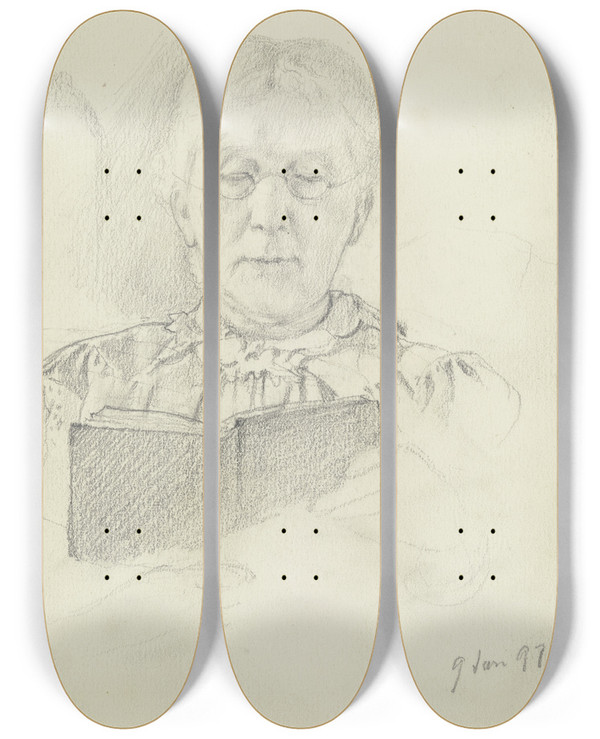 Triptych art skateboard deck of Otto Scholderer Luise Scholderer Reading_4 by Otto Scholderer (1834-1902)