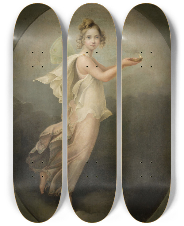 Triptych art skateboard deck of Johann Heinrich Beck Psyche by Johann Heinrich Beck (1788-1875)
