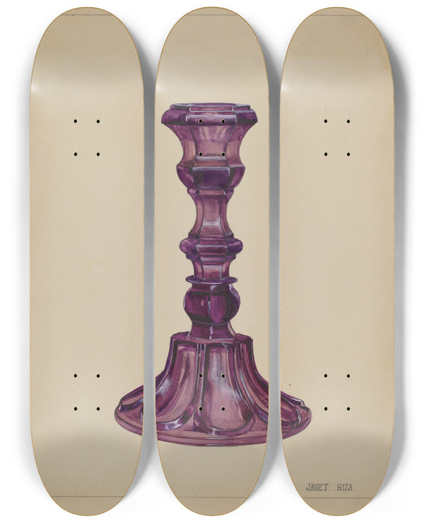 Triptych art skateboard deck of Janet Riza Candlestick_9 by Janet Riza (20-)