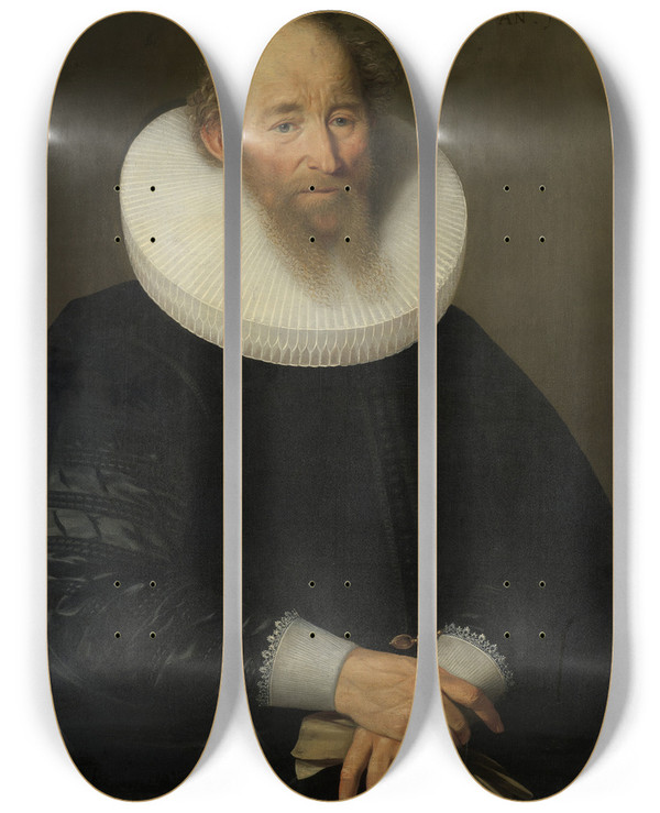 Triptych art skateboard deck of Samuel Hoffmann Portrait Of An Old Man by Samuel Hoffmann (1591-1648)