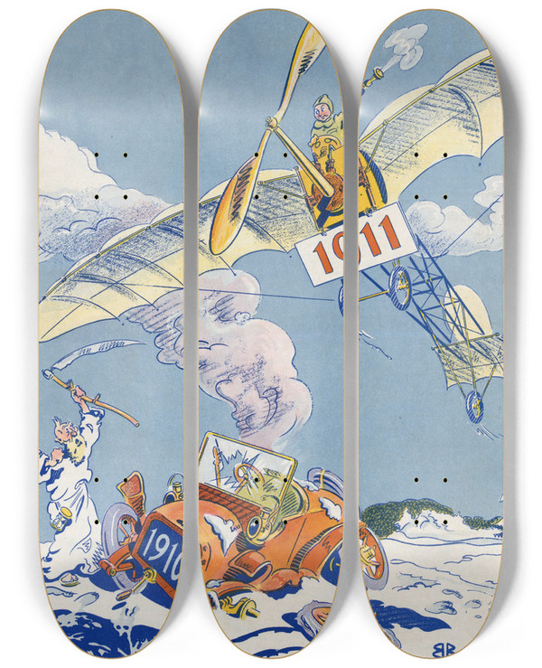 Triptych art skateboard deck of Bryant Baker The Old And The New by Bryant Baker (19-20-)