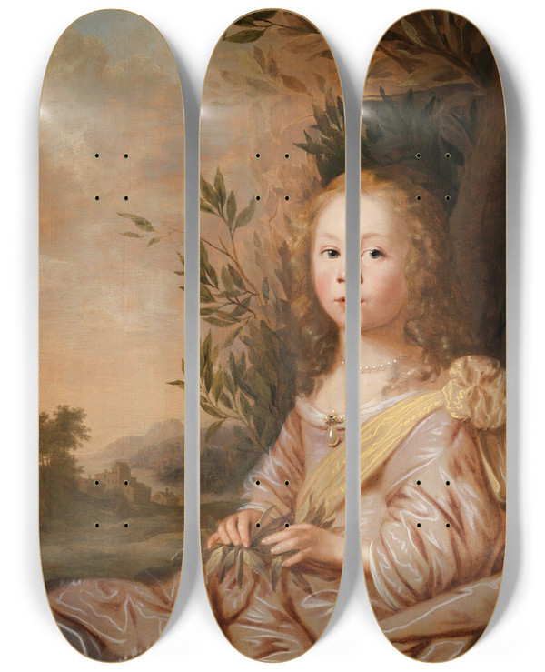 Triptych art skateboard deck of Pieter Nason Mdchenportrt by Pieter Nason (1612-1688)