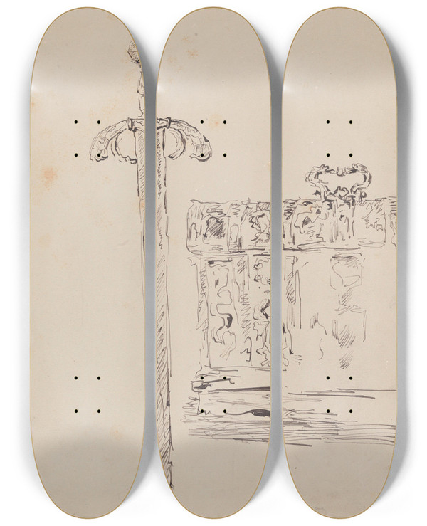 Triptych art skateboard deck of James Ensor Small Chest En Sword by James Ensor (1860-1949)