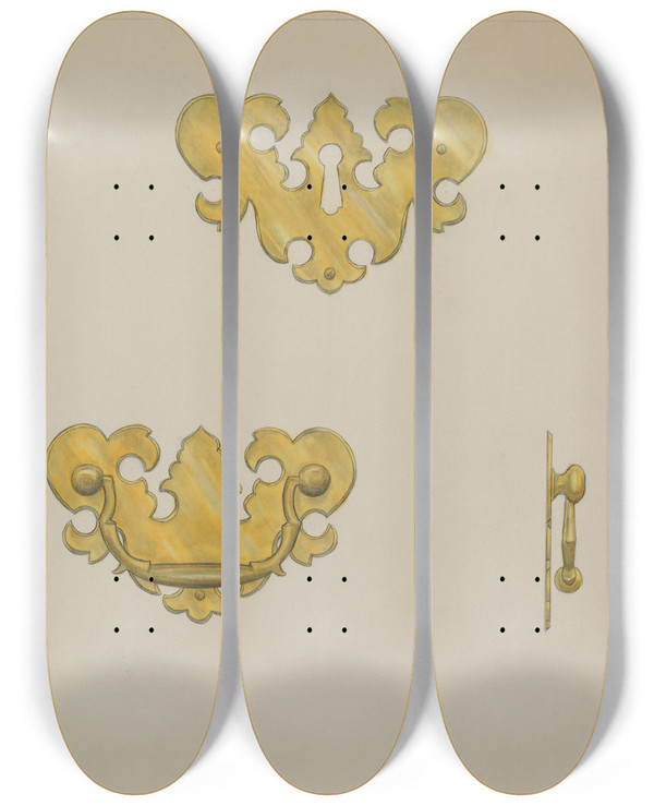 Triptych art skateboard deck of Janet Riza Drawer Pull_2 by Janet Riza (20-)