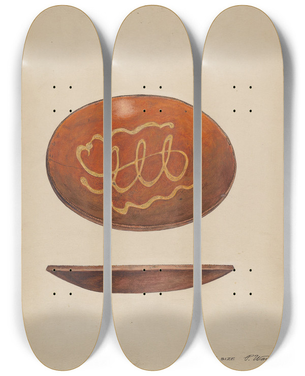 Triptych art skateboard deck of Paul Ward Pie Plate by Paul Ward (20-)