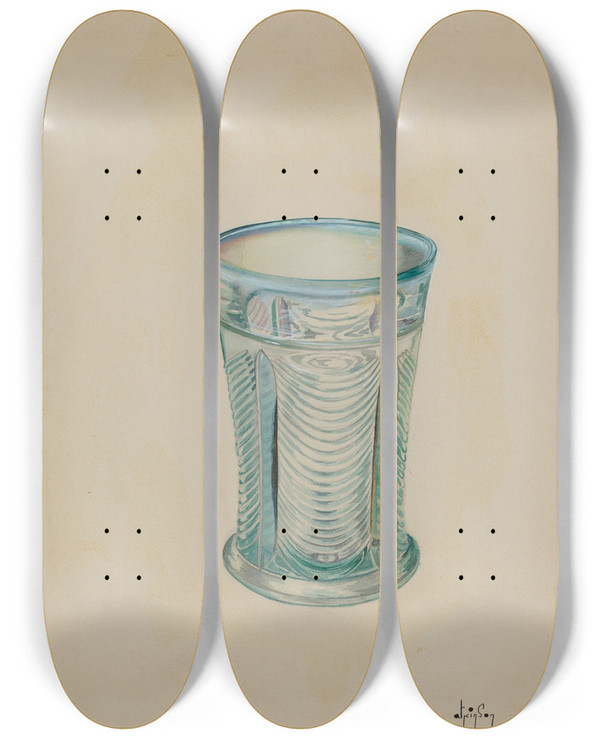 Triptych art skateboard deck of Ralph Atkinson Water Glass_1 by Ralph Atkinson (20-)
