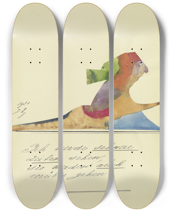 Triptych art skateboard deck of John Elsas Ich Werde Schwere Zeiten Sehen by John Elsas (1851-1935)