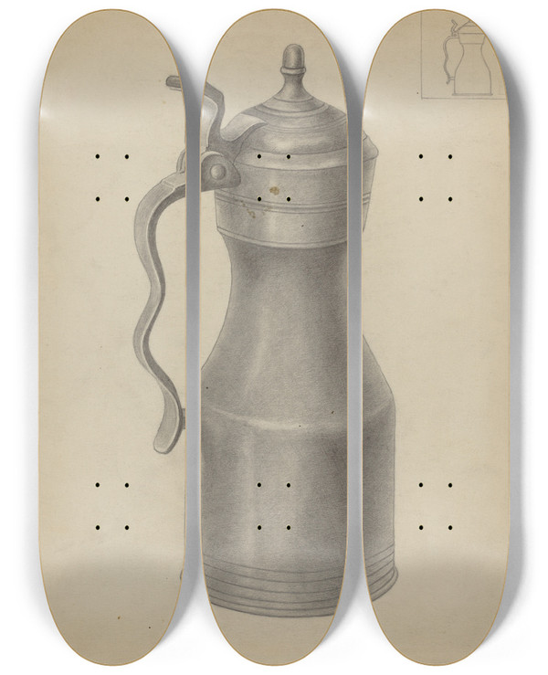 Triptych art skateboard deck of Richard Schoene Pewter Tankard by Richard Schoene