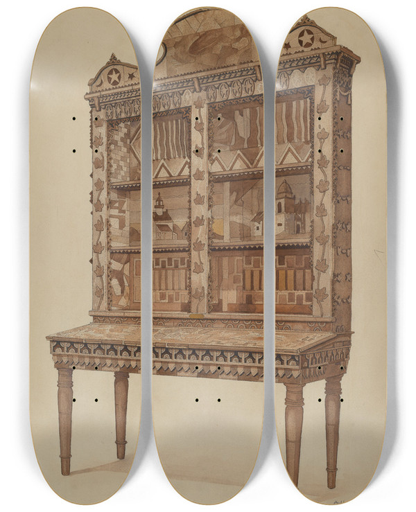 Triptych art skateboard deck of Augustine Haugland Whalebone Cabinet by Augustine Haugland