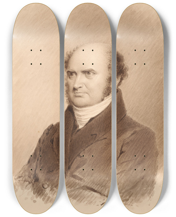 Triptych art skateboard deck of James Barton Longacre Levi Woodbury by James Barton Longacre (1794-1869)