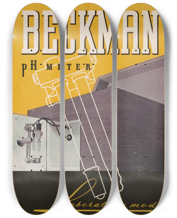 Triptych art skateboard deck of Beckman Instruments Beckman Ph Meter Laboratory Model by Beckman Instruments (20-)