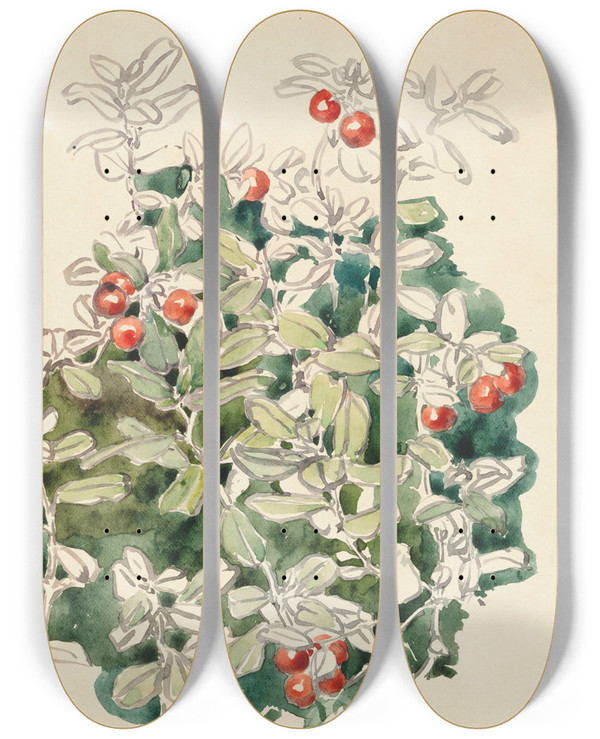 Triptych art skateboard deck of Maria Yakunchikova Cowberries by Maria Yakunchikova (1870-1902)