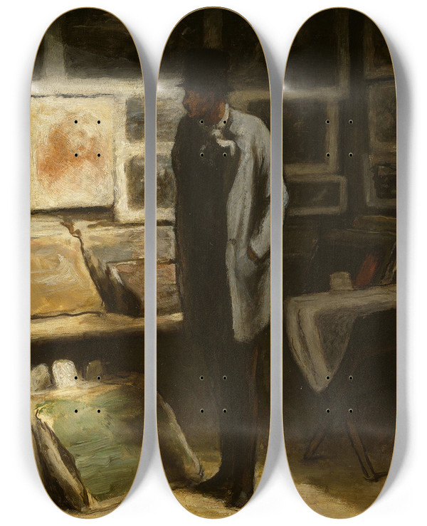 Triptych art skateboard deck of Honor Daumier The Print Collector by Honore Daumier (1808-1879)