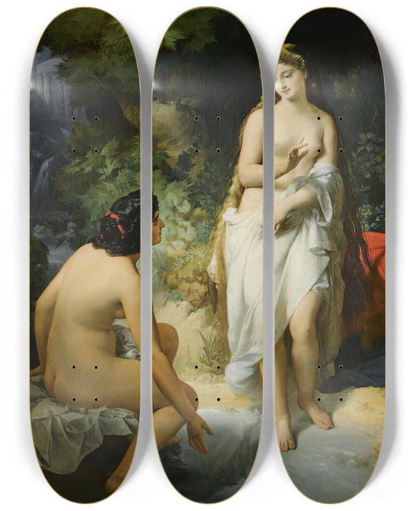 Triptych art skateboard deck of Nandor Rakosy The Bathers by Nandor Rakosy (1832-1884)