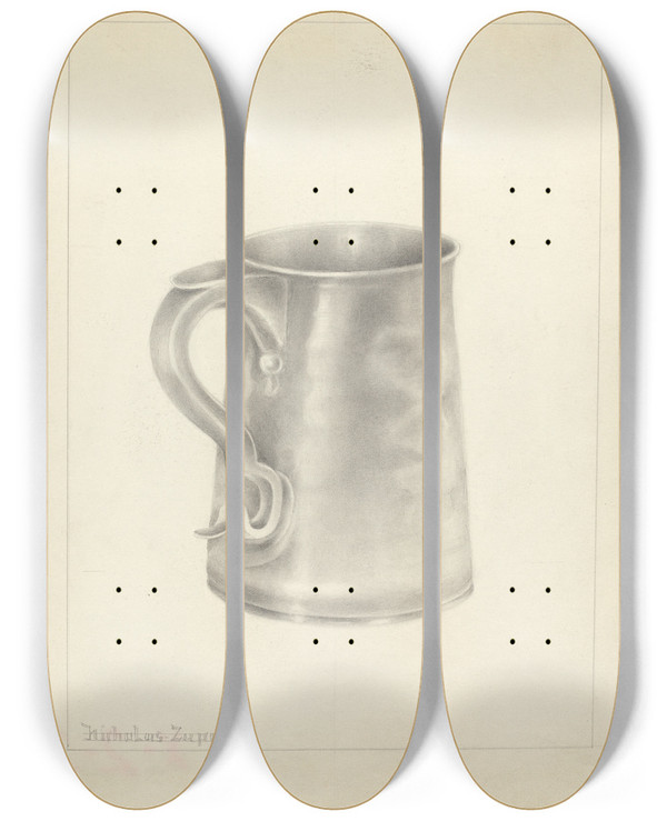 Triptych art skateboard deck of Nicholas Zupa Silver Mug_1 by Nicholas Zupa