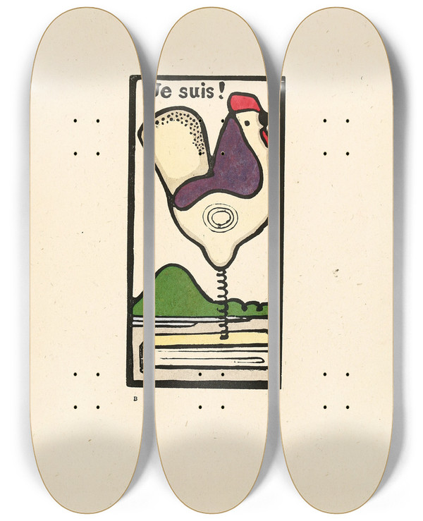 Triptych art skateboard deck of Edward Gordon Craig The Cock by Edward Gordon Craig (1872-1966)