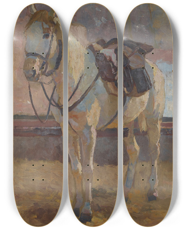 Triptych art skateboard deck of Victor Eckhardt Von Eckhardsburg Schimmel Unterm Sattel by Victor Eckhardt Von Eckhardsburg (1864-1946)