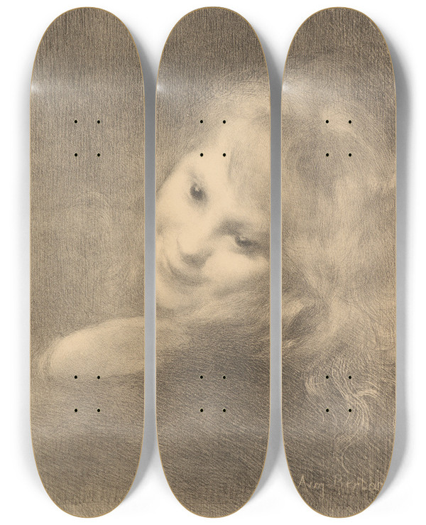 Triptych art skateboard deck of Armand Berton Rieuse by Armand Berton (1854-1927)