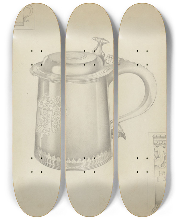 Triptych art skateboard deck of Charles Cullen Silver Tankard by Charles Cullen (20-)