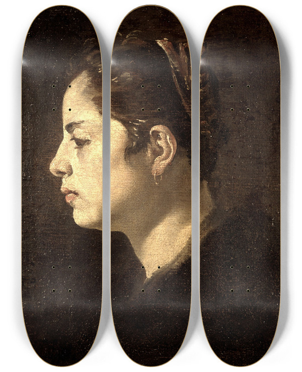 Triptych art skateboard deck of Diego Velzquez Cabeza De Muchacha by Diego Velazquez (1599-1660)