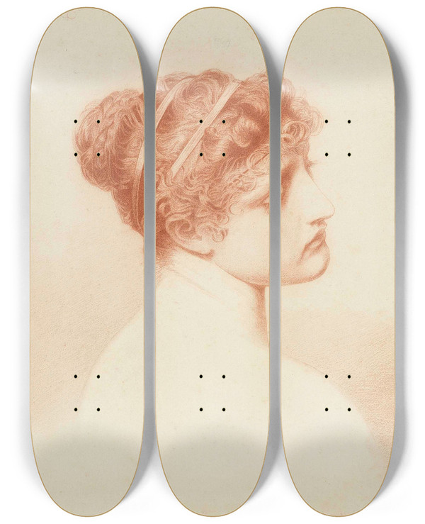 Triptych art skateboard deck of Frederick Sandys Mary Magdalene by Frederick Sandys (1829-1904)
