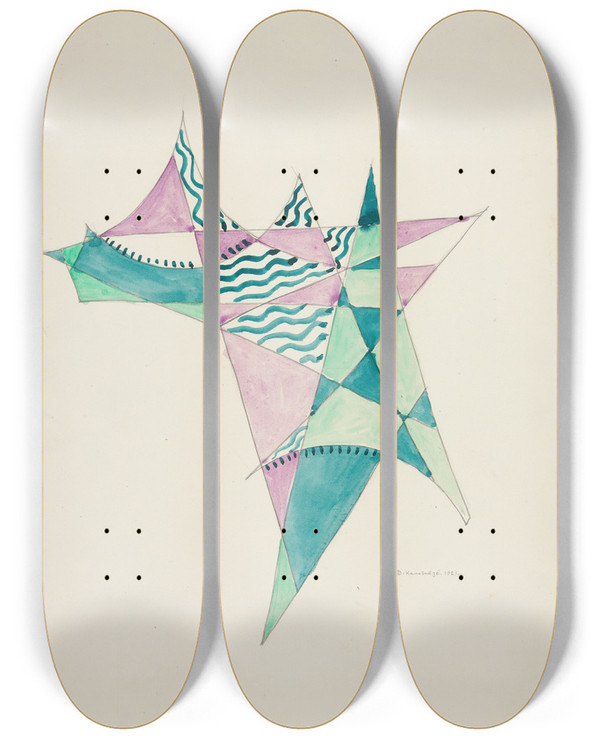 Triptych art skateboard deck of David Kakabadz Abstraction Based On Sails Viii by David Kakabadze (1889-1952)