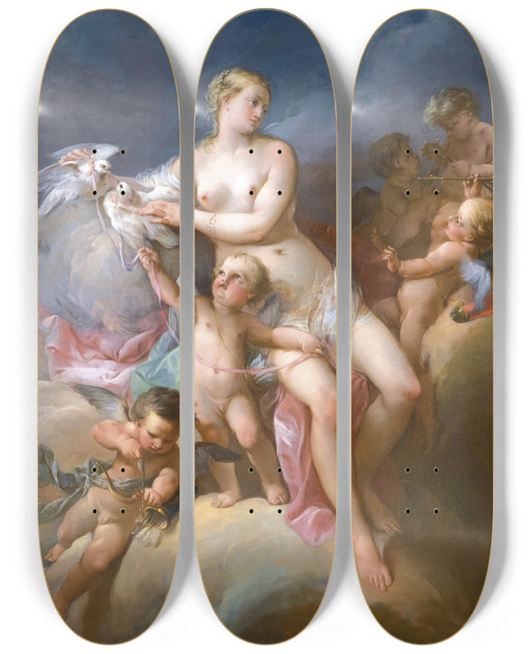 Triptych art skateboard deck of Pierrejacques Bethon Vnus Victorieuse by Pierre-Jacques Bethon
