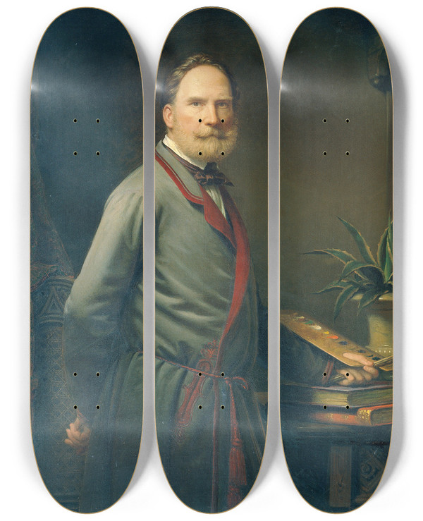 Triptych art skateboard deck of Anton Ebert Selbstportrt_2 by Anton Ebert (1845-1896)